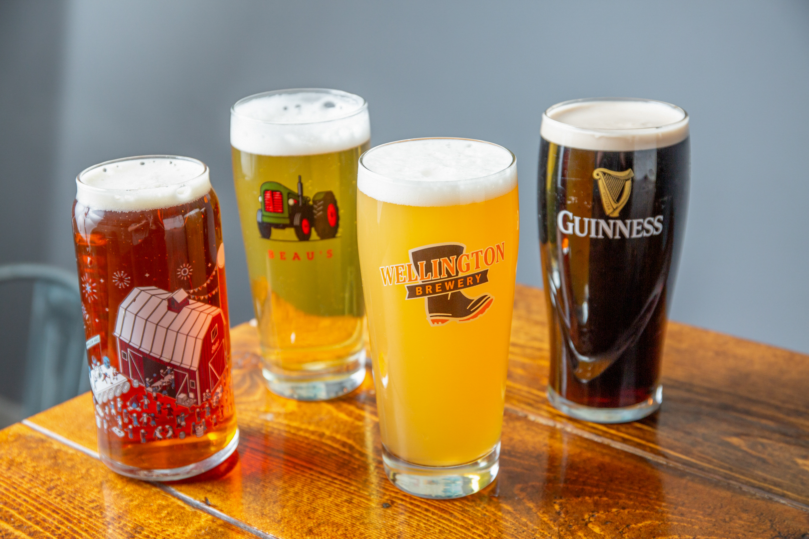 Row of Wychwood beers pouring fresh on tap